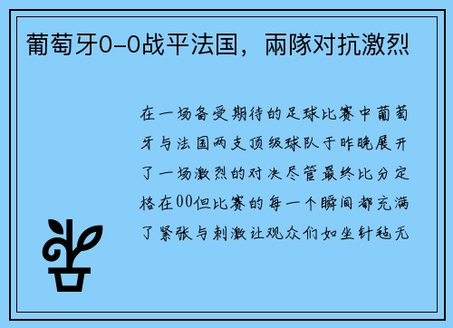 葡萄牙0-0战平法国，兩隊对抗激烈